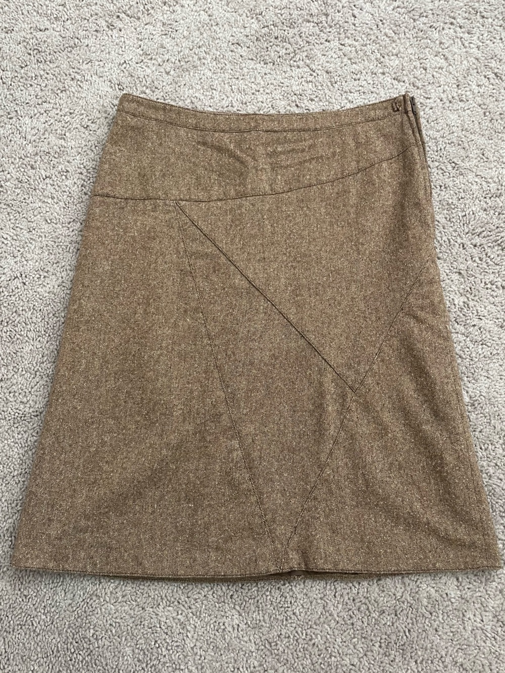 H&M Brown Tweed Wool Blend Geometric Stitch A-Line Mini Skirt Size 6